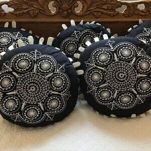 Pillows Vtg Boho Round Set of 5 - 13" Round Cotton Mandala Whimsical Cottagecore
